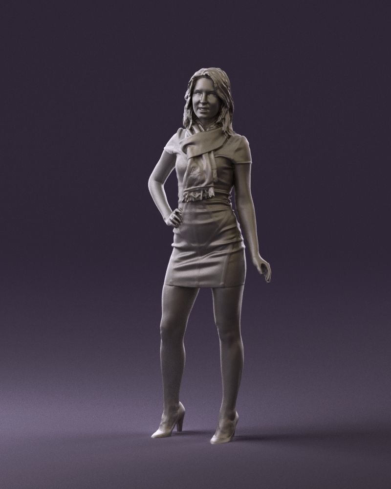 Woman in turquoise dress green scarf 0729 3D Print Ready 3D print model_20