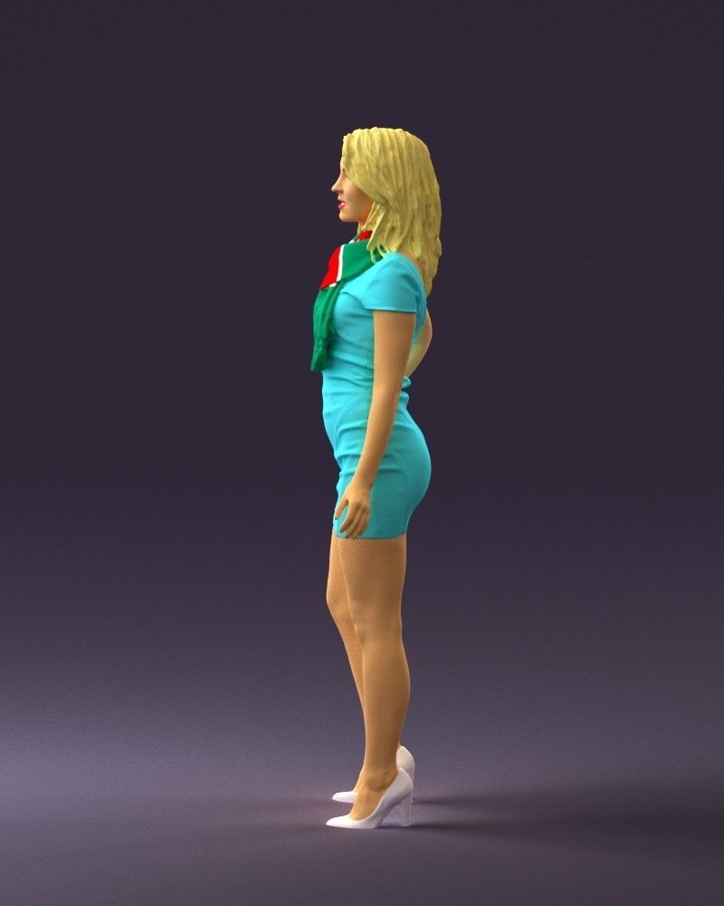 Woman in turquoise dress green scarf 0729 3D Print Ready 3D print model_17