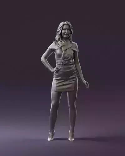 Woman in turquoise dress green scarf 0729 3D Print Ready