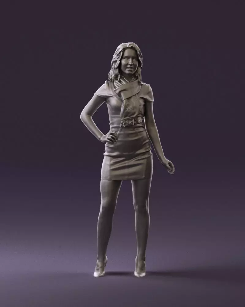 Woman in turquoise dress green scarf 0729 3D Print Ready 3D print model_0