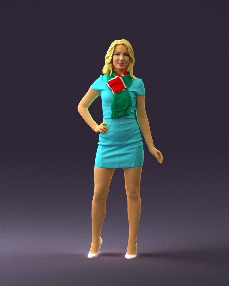 Woman in turquoise dress green scarf 0729 3D Print Ready 3D print model_23