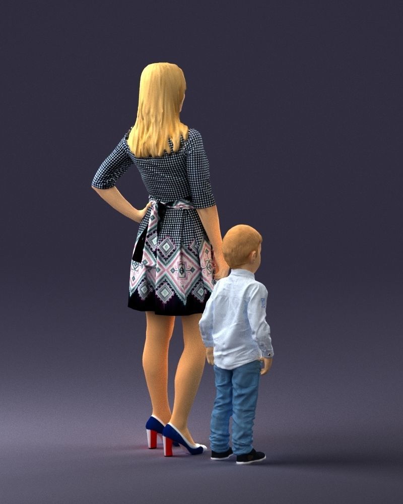 000388 Realistic 3D Scanned Family Set Woman and Child Low-poly 3D model_16