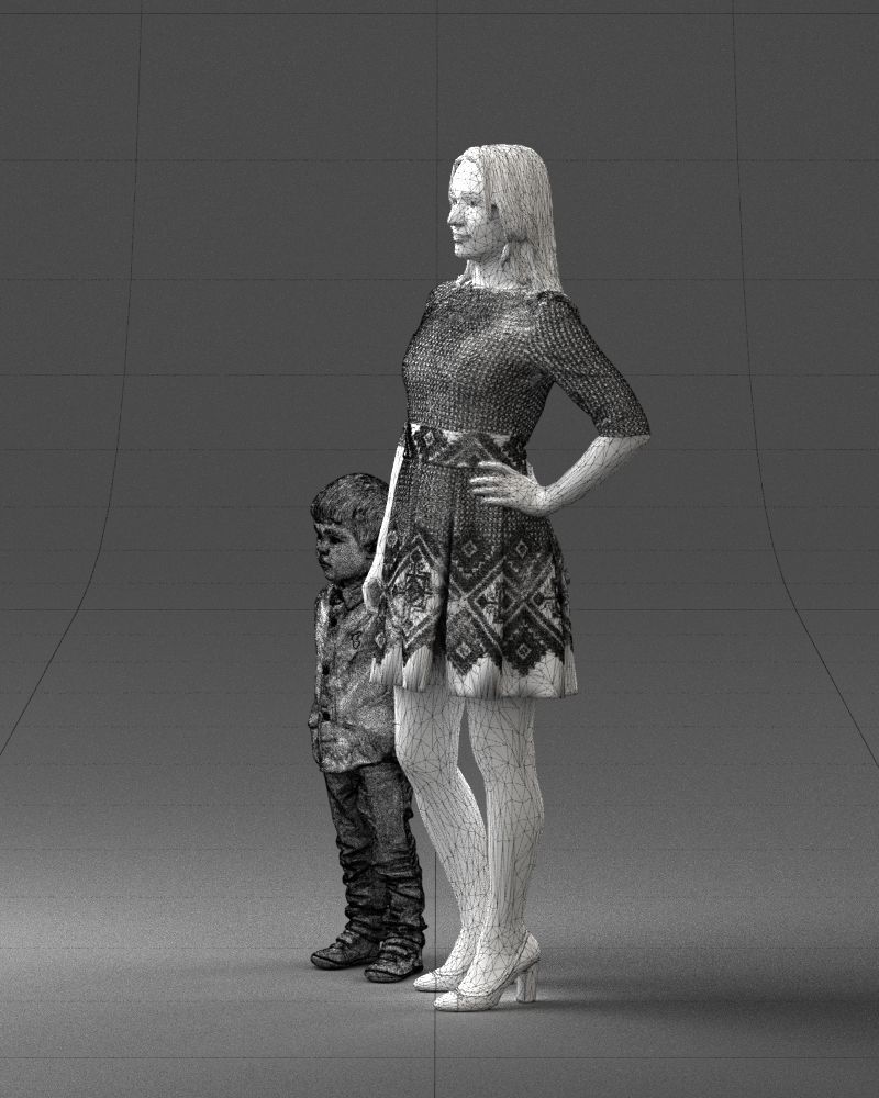 000388 Realistic 3D Scanned Family Set Woman and Child Low-poly 3D model_30
