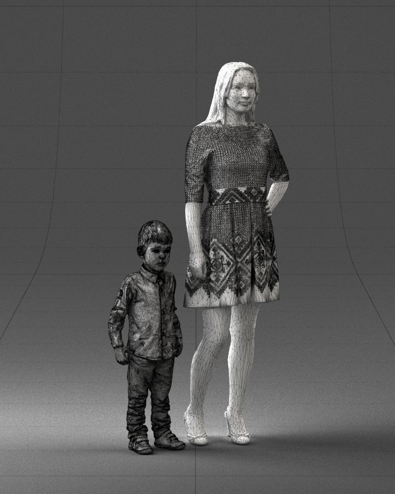 000388 Realistic 3D Scanned Family Set Woman and Child Low-poly 3D model_9