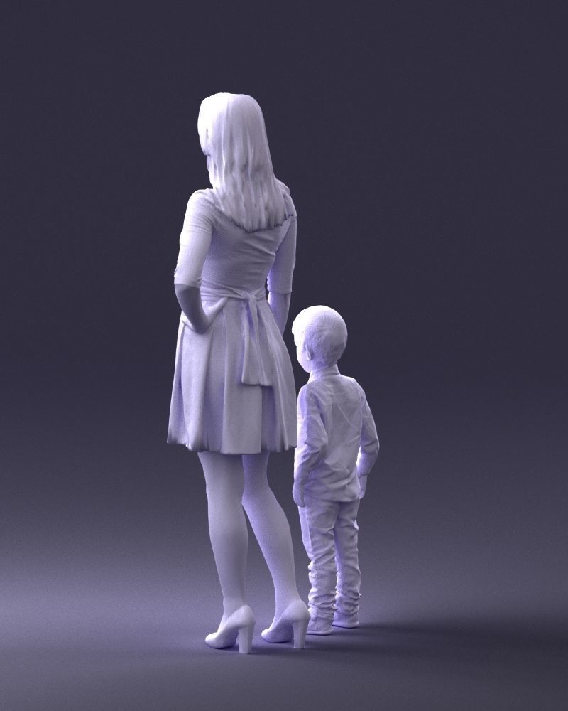000388 Realistic 3D Scanned Family Set Woman and Child Low-poly 3D model_23