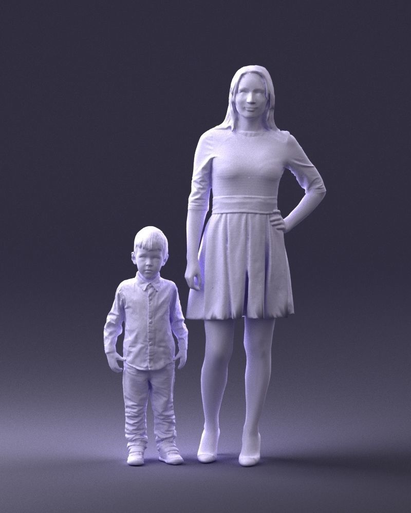 000388 Realistic 3D Scanned Family Set Woman and Child Low-poly 3D model_2