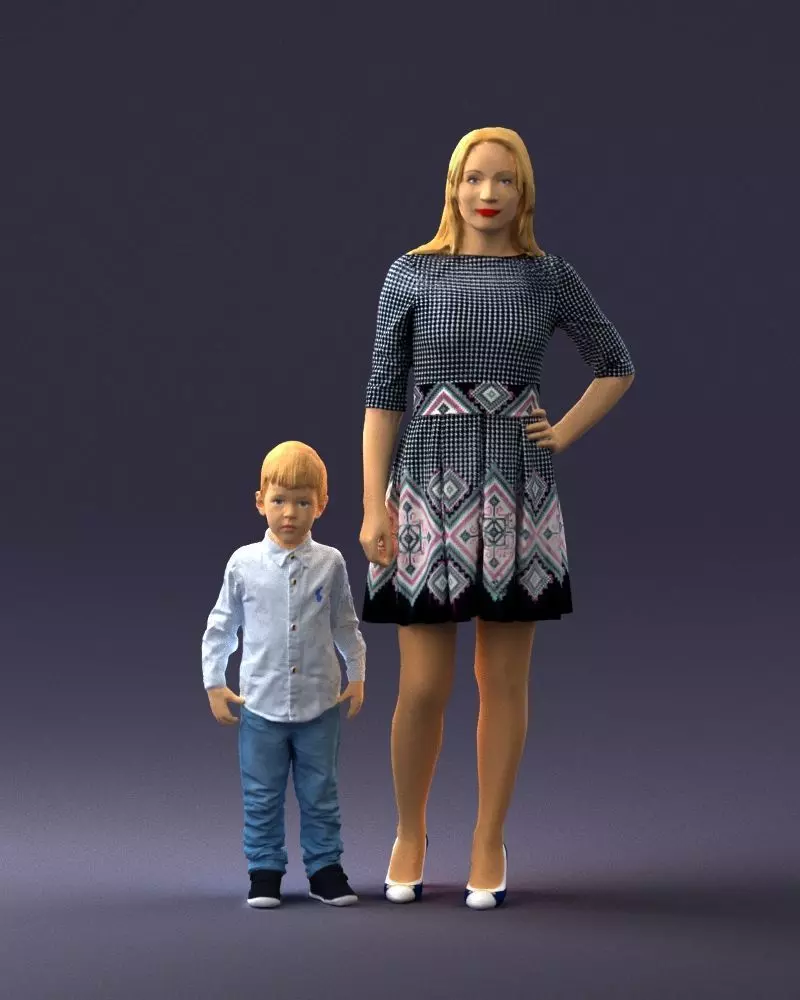 000388 Realistic 3D Scanned Family Set Woman and Child Low-poly 3D model_0