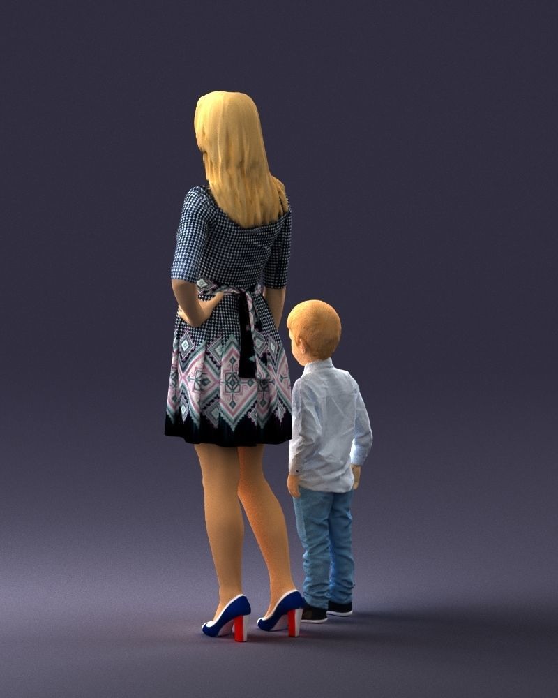 000388 Realistic 3D Scanned Family Set Woman and Child Low-poly 3D model_22