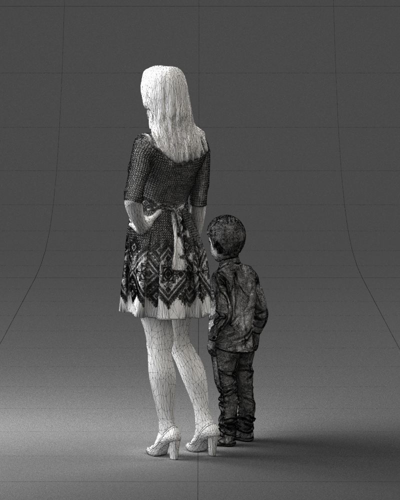 000388 Realistic 3D Scanned Family Set Woman and Child Low-poly 3D model_24