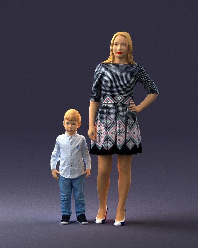 000388 Realistic 3D Scanned Family Set Woman and Child Low-poly 3D model_34