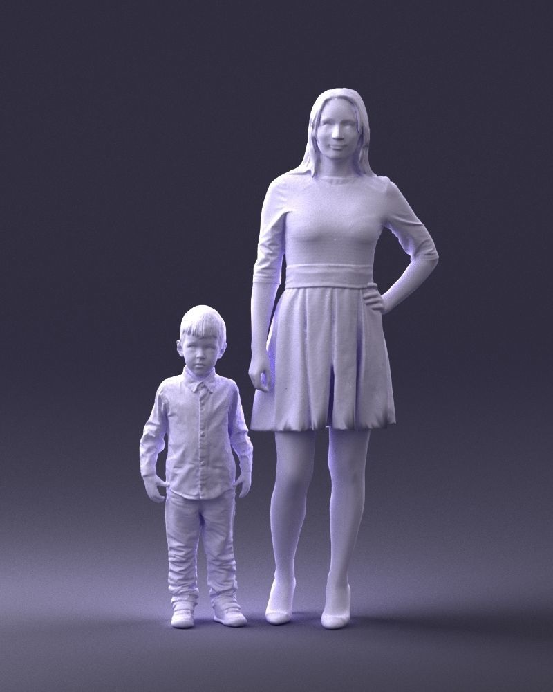 000388 Realistic 3D Scanned Family Set Woman and Child Low-poly 3D model_38