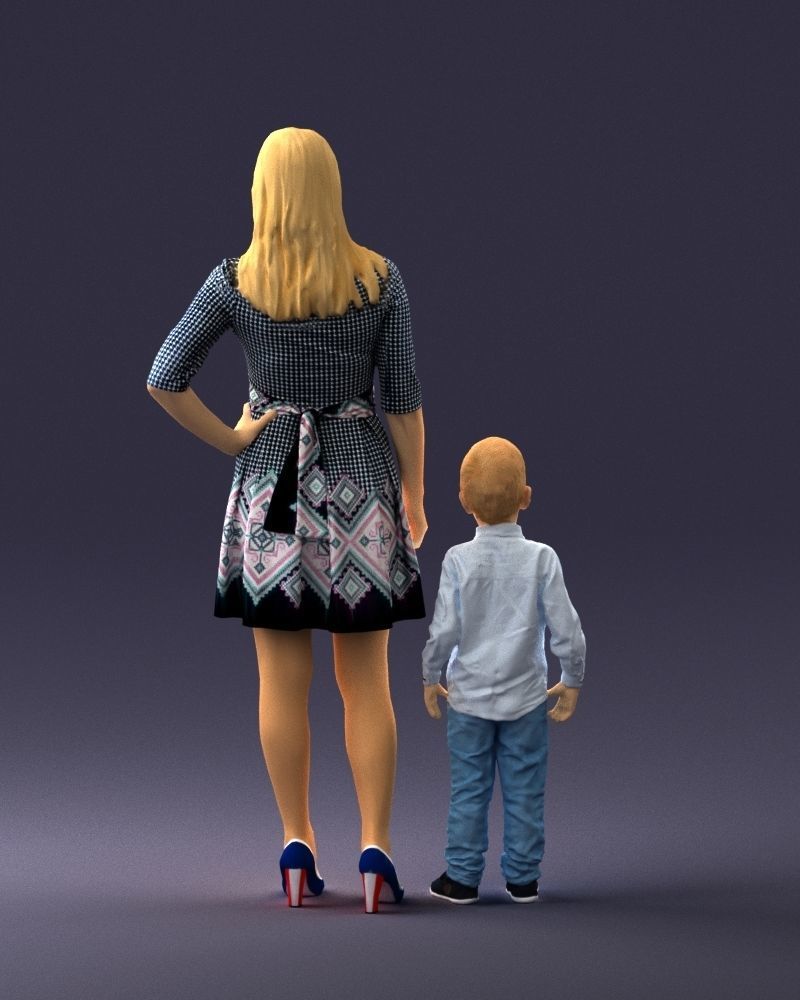 000388 Realistic 3D Scanned Family Set Woman and Child Low-poly 3D model_19