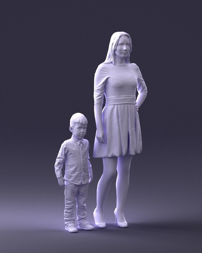 000388 Realistic 3D Scanned Family Set Woman and Child Low-poly 3D model_8
