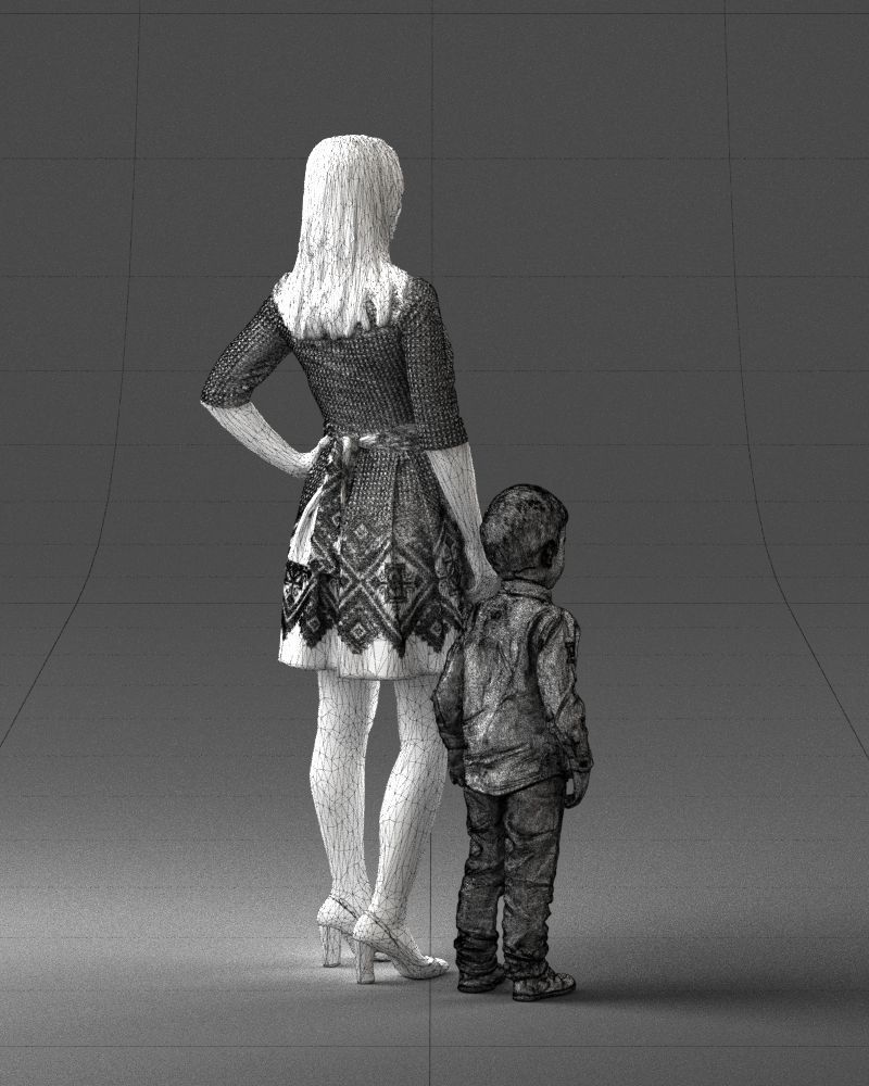 000388 Realistic 3D Scanned Family Set Woman and Child Low-poly 3D model_18