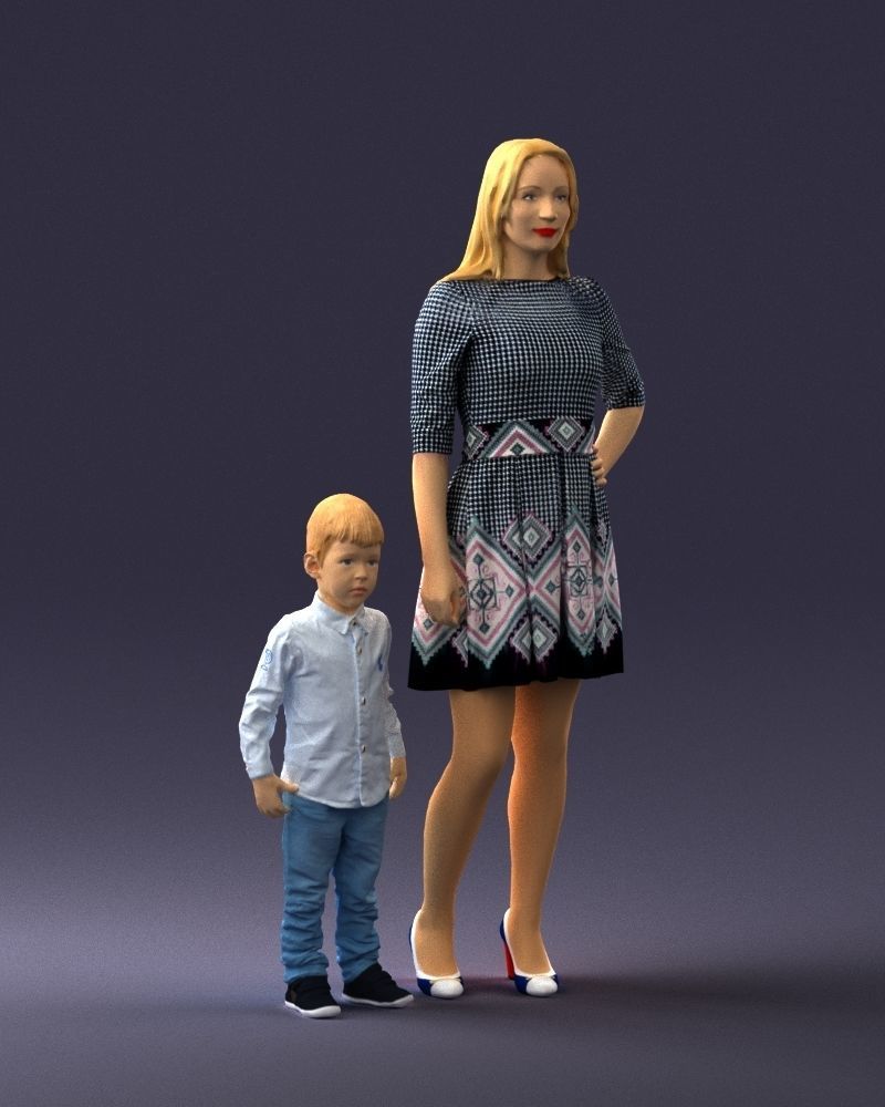 000388 Realistic 3D Scanned Family Set Woman and Child Low-poly 3D model_7