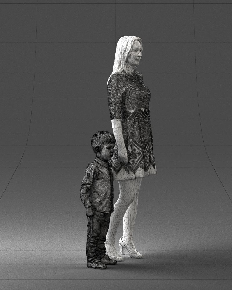 000388 Realistic 3D Scanned Family Set Woman and Child Low-poly 3D model_12