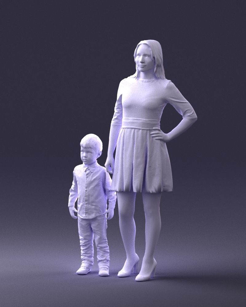 000388 Realistic 3D Scanned Family Set Woman and Child Low-poly 3D model_32