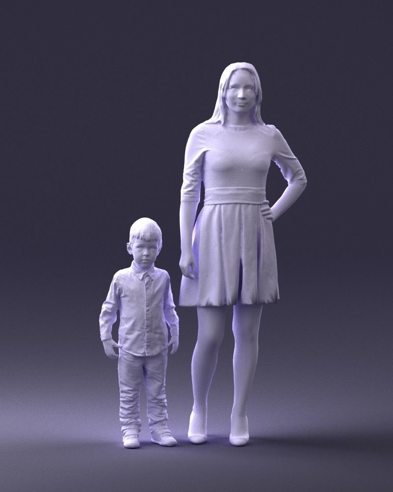 000388 Realistic 3D Scanned Family Set Woman and Child Low-poly 3D model_5