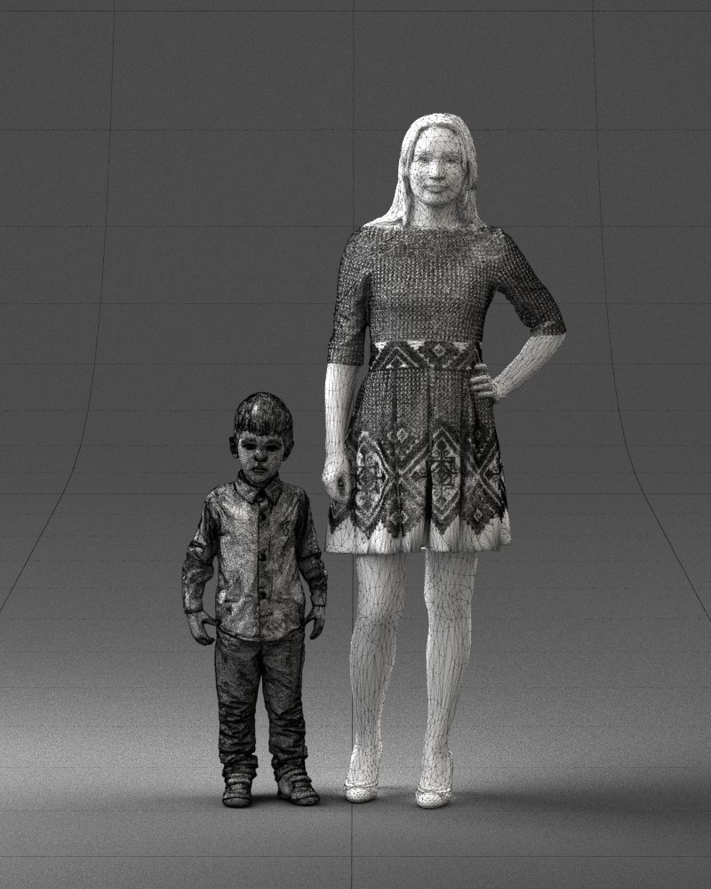 000388 Realistic 3D Scanned Family Set Woman and Child Low-poly 3D model_39
