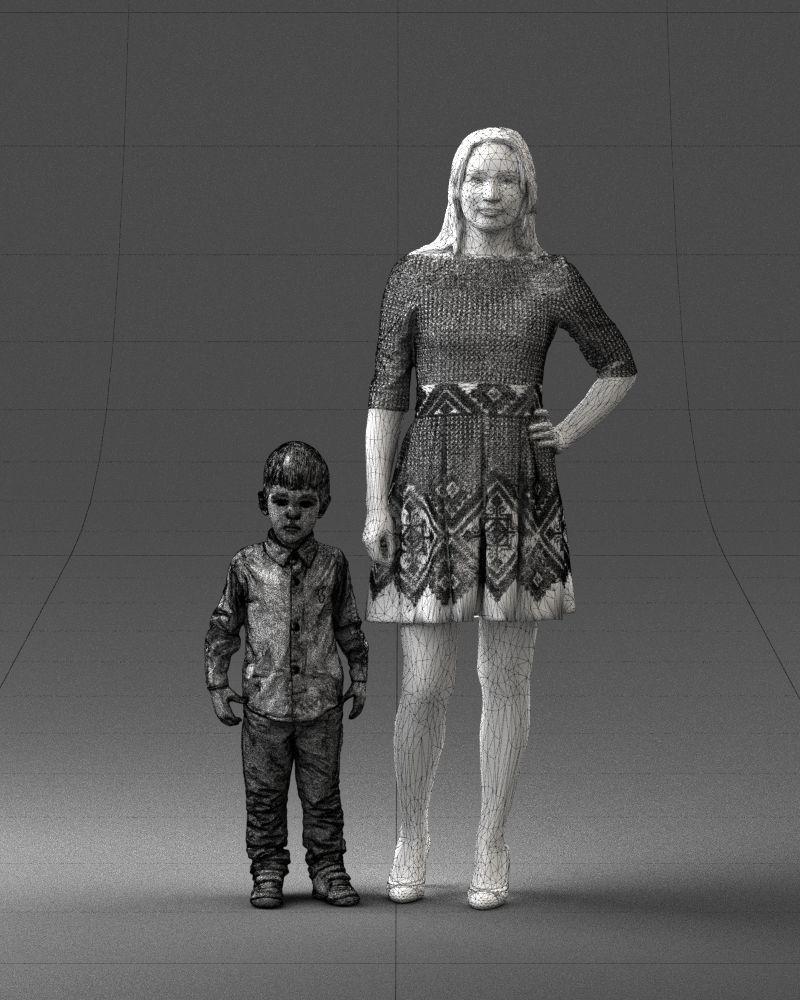 000388 Realistic 3D Scanned Family Set Woman and Child Low-poly 3D model_3