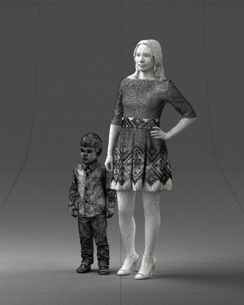 000388 Realistic 3D Scanned Family Set Woman and Child Low-poly 3D model_33