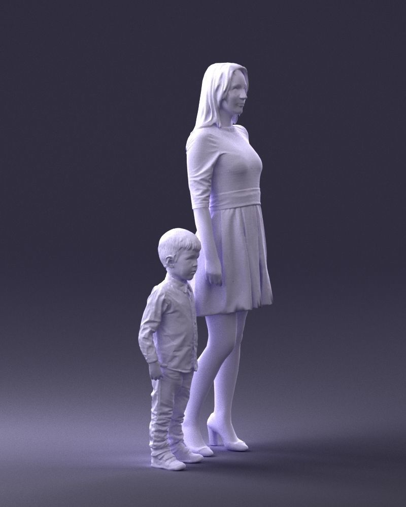 000388 Realistic 3D Scanned Family Set Woman and Child Low-poly 3D model_11