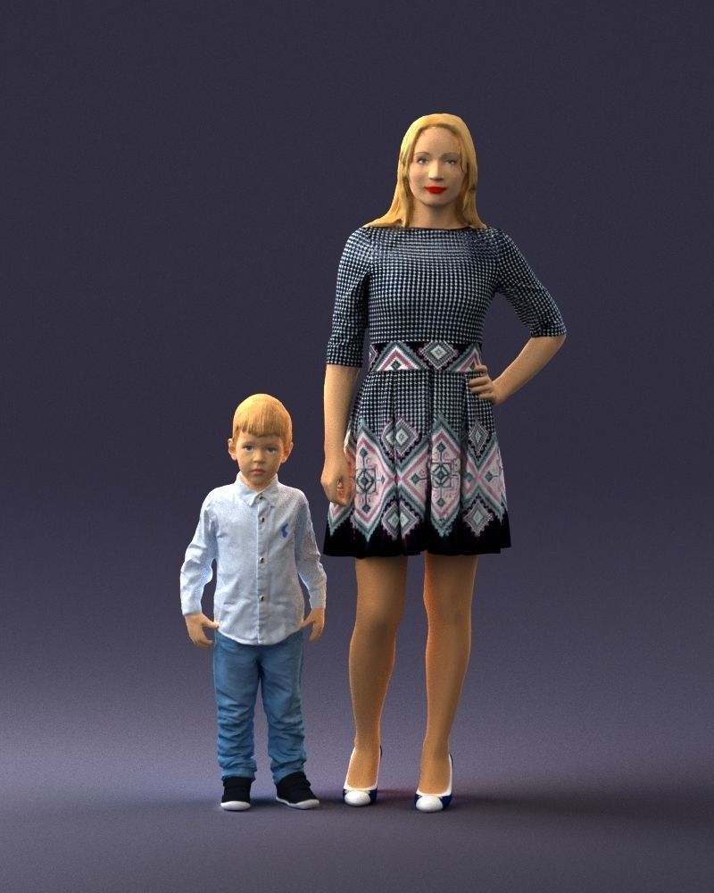 000388 Realistic 3D Scanned Family Set Woman and Child Low-poly 3D model_37