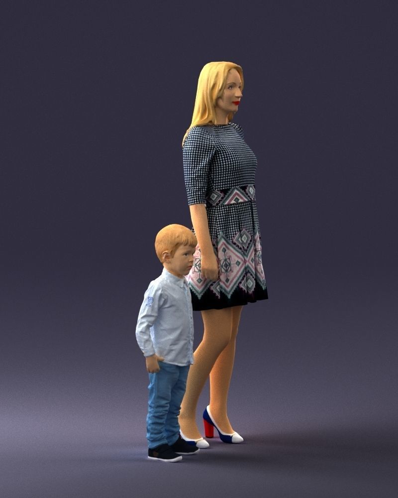 000388 Realistic 3D Scanned Family Set Woman and Child Low-poly 3D model_10