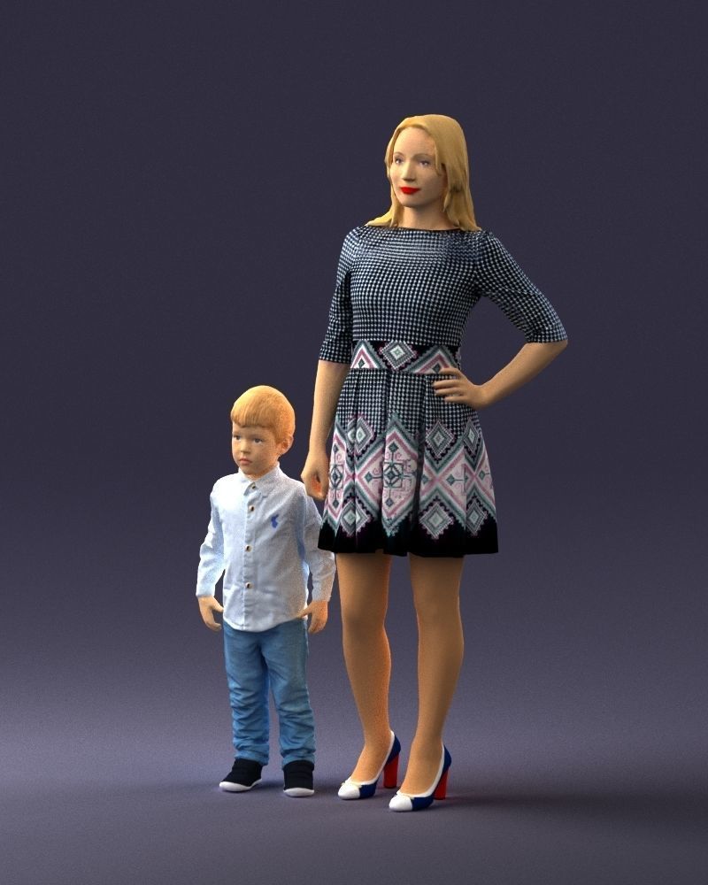 000388 Realistic 3D Scanned Family Set Woman and Child Low-poly 3D model_31