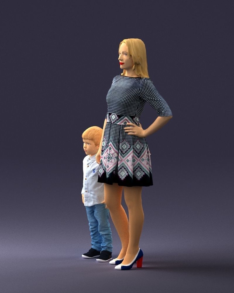 000388 Realistic 3D Scanned Family Set Woman and Child Low-poly 3D model_28