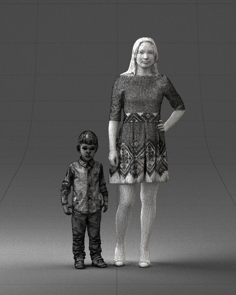 000388 Realistic 3D Scanned Family Set Woman and Child Low-poly 3D model_6