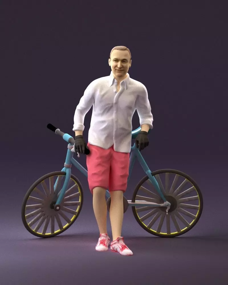 001097 Man with Bicycle Posed 3D Scan 3D model