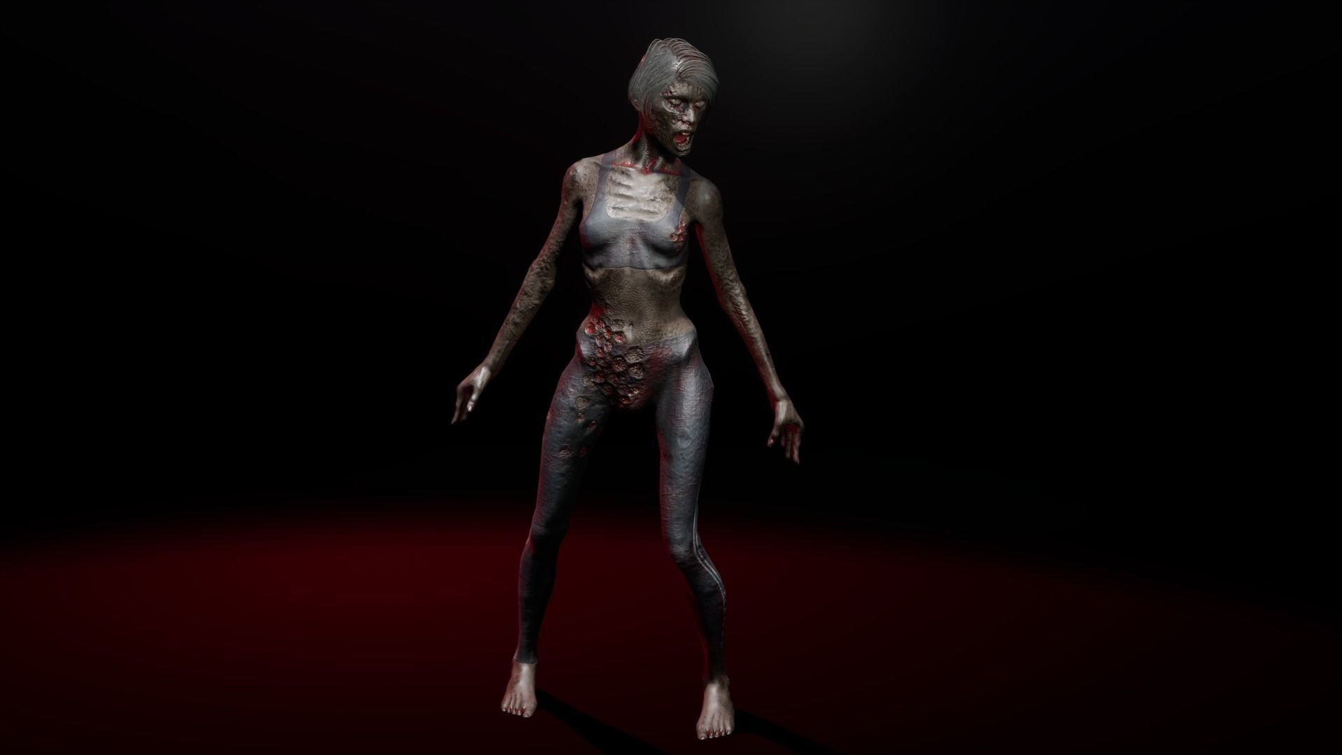 Zombie female version Low-poly 3D model_6