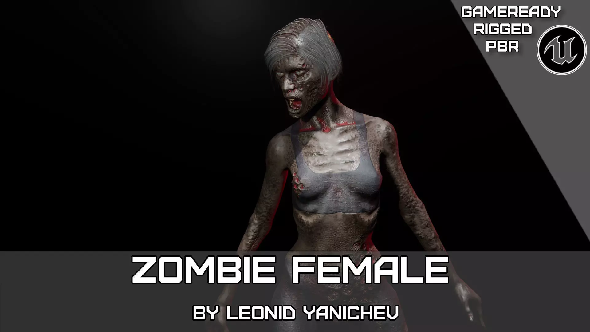 Zombie female version Low-poly 3D model_0