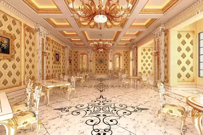 Classic Restaurant Interior Design White Low-poly 3D model