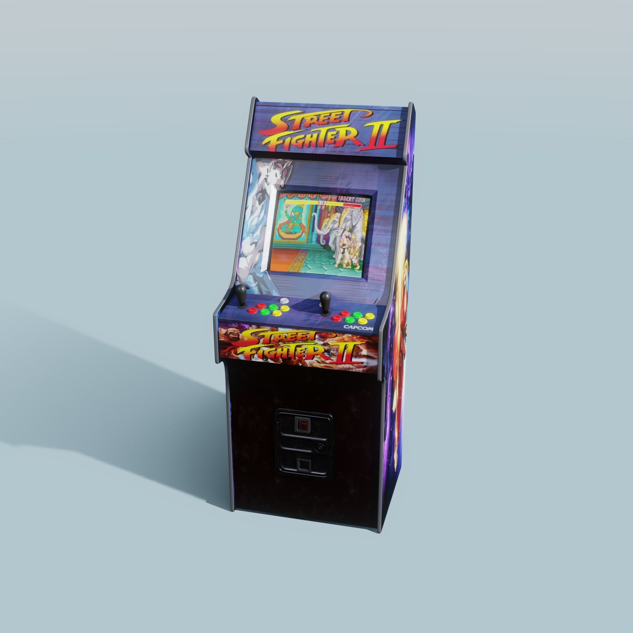 Street Fighter II Arcade Machine Free 3D model_2