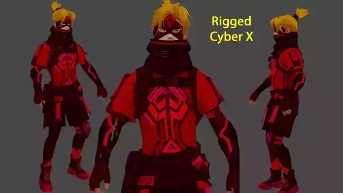 Cyber X character outfit Low-poly 3D model