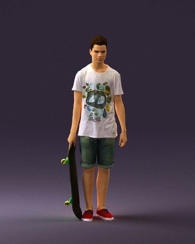 Junior with skateboard 0795 3D Print Ready 3D print model_1