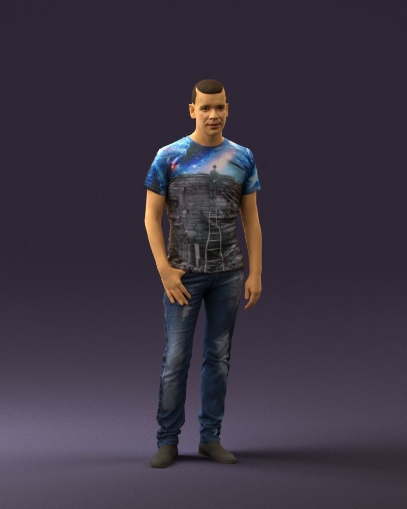 Man sport haircut finger inpocket 0801 3D Print Ready 3D print model_1