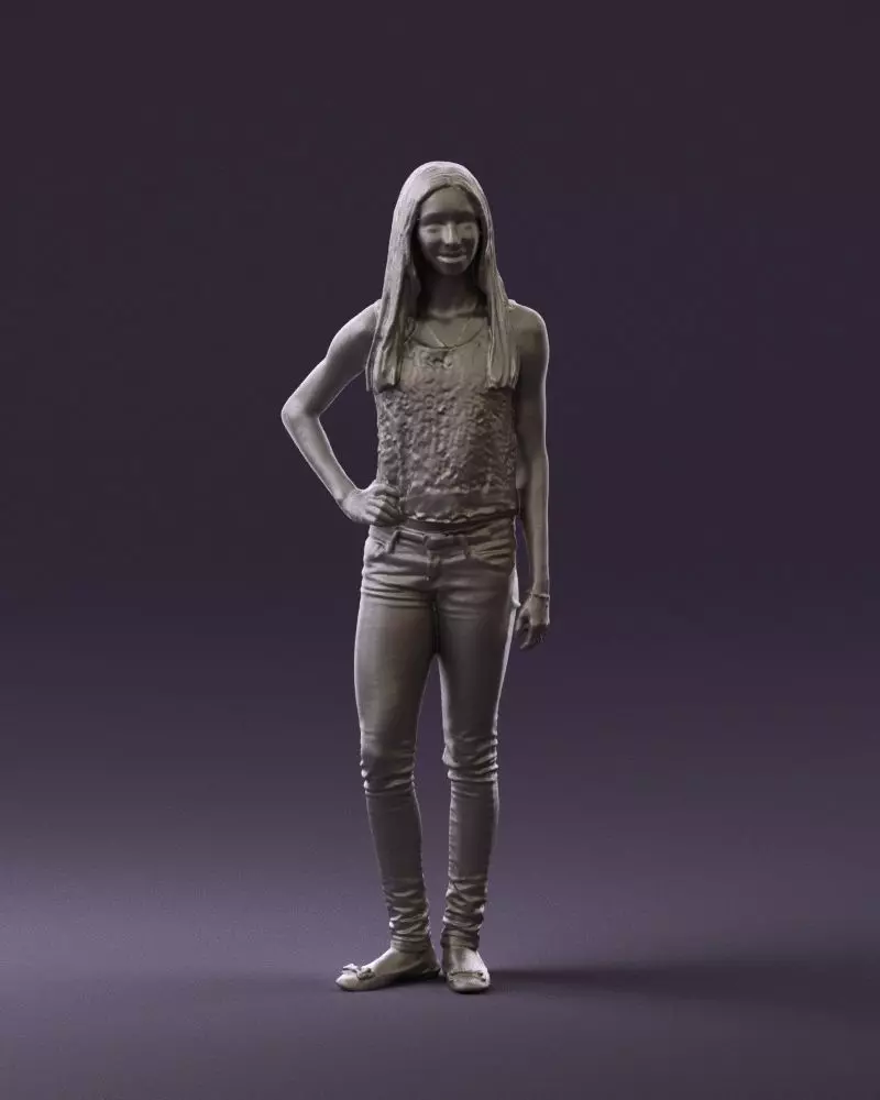 002203 Woman in pink blouse hand on hip 0813 STL Miniature 3D print model