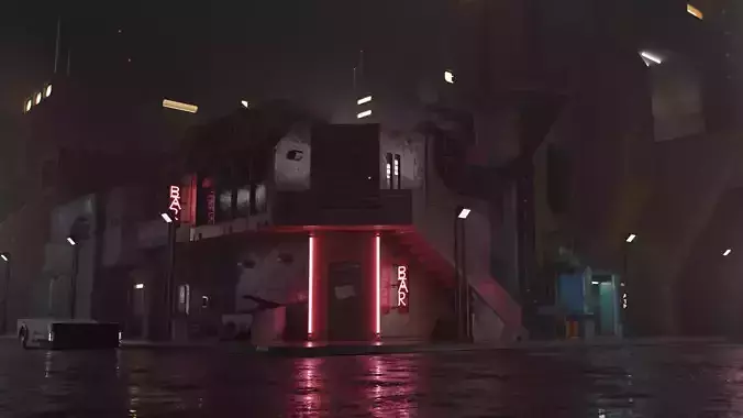 Cyberpunk City Scene Collection - Industrial Street 3D model