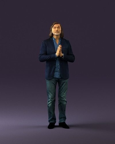 Man in blue top jeans hands like praying 0828 3D model