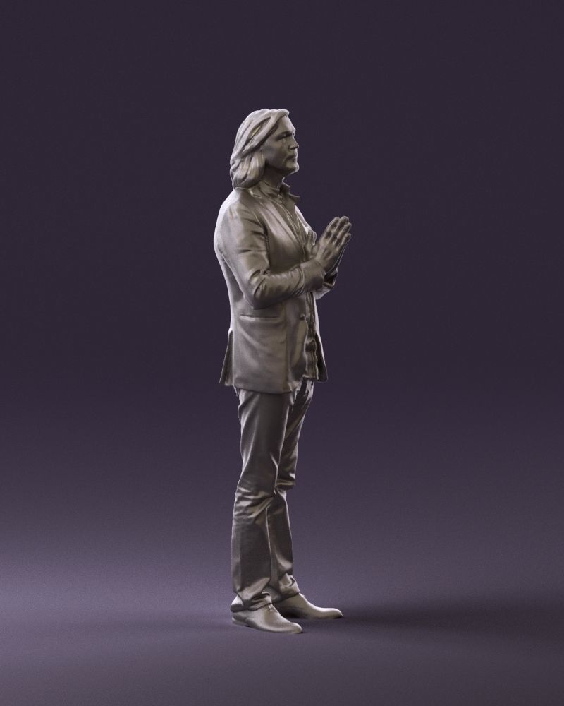 Man in blue top jeans hands like praying 0828 3D model_10
