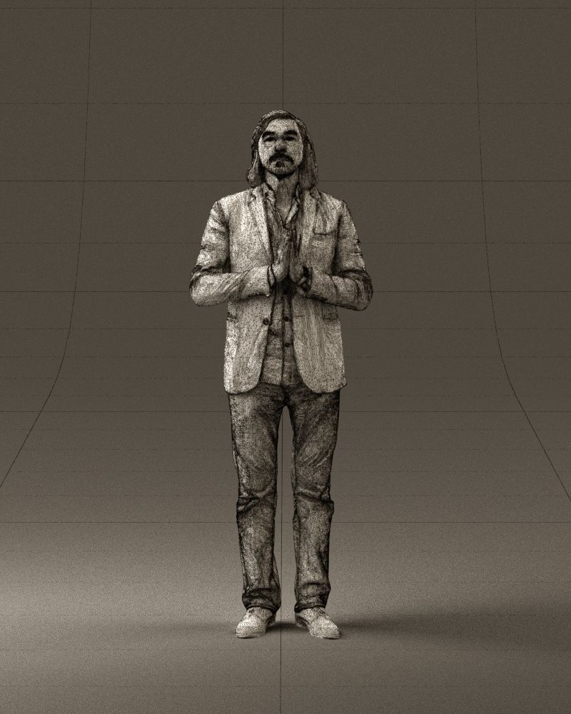 Man in blue top jeans hands like praying 0828 3D model_35