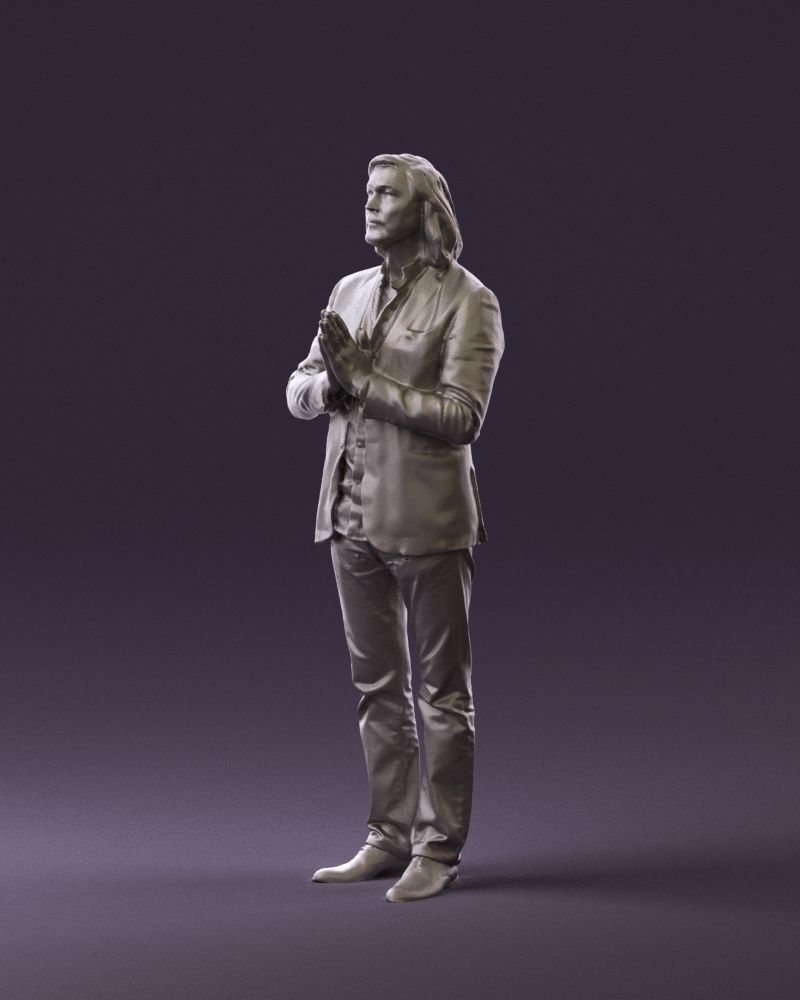 Man in blue top jeans hands like praying 0828 3D model_28