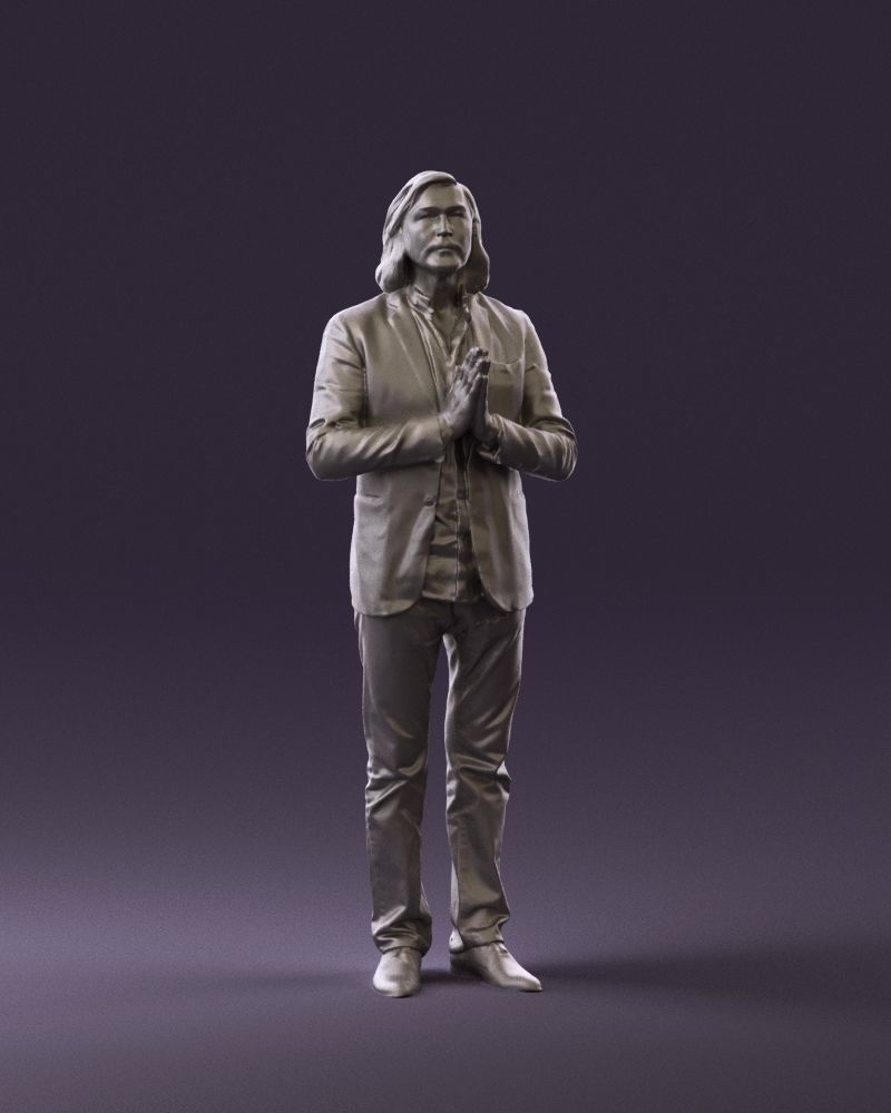 Man in blue top jeans hands like praying 0828 3D model_4