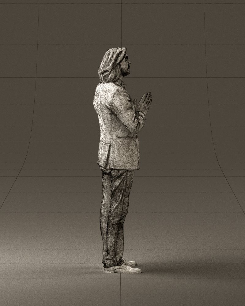 Man in blue top jeans hands like praying 0828 3D model_14