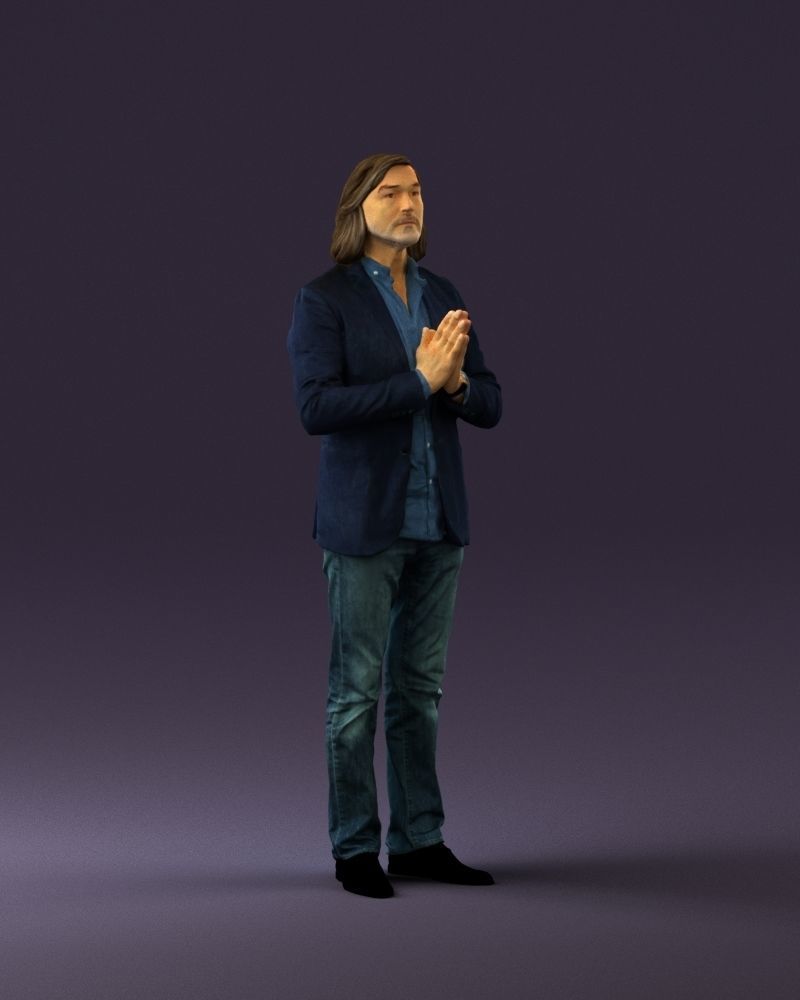 Man in blue top jeans hands like praying 0828 3D model_6