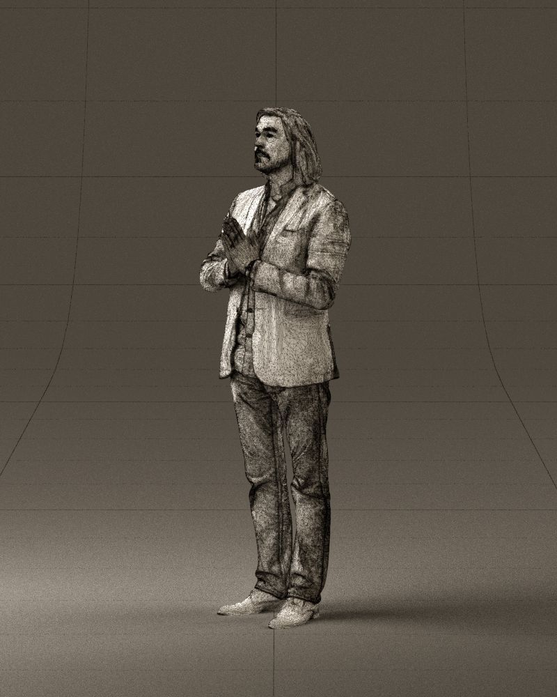 Man in blue top jeans hands like praying 0828 3D model_29