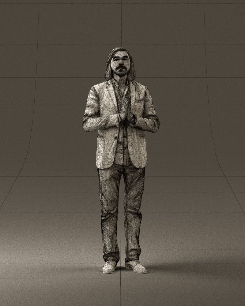 Man in blue top jeans hands like praying 0828 3D model_2